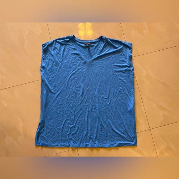 EILEEN FISHER Womens  Boxy V-Neck Tee Shirt Top in Coast Blue Short Sleeve L - Picture 15 of 16